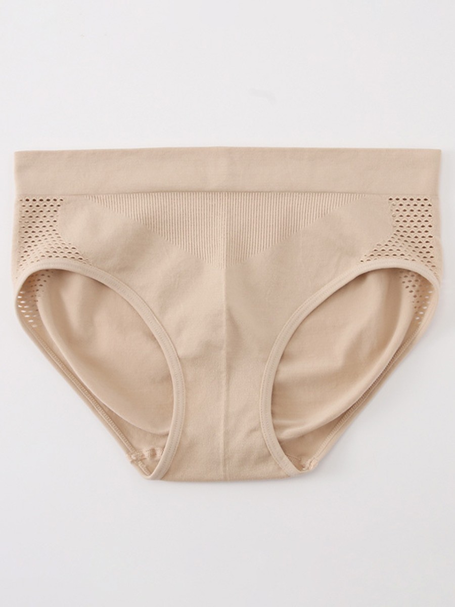 Hollow-out Panties Seamless Triangle Medium Stretch Solid Color Pattern