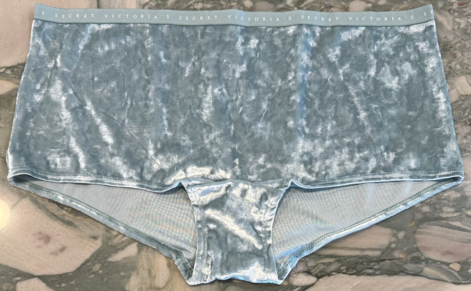 NEW Victoria Secret Velvet Logo Waist Shortie Boyshort Panty – Sage Dust – XL