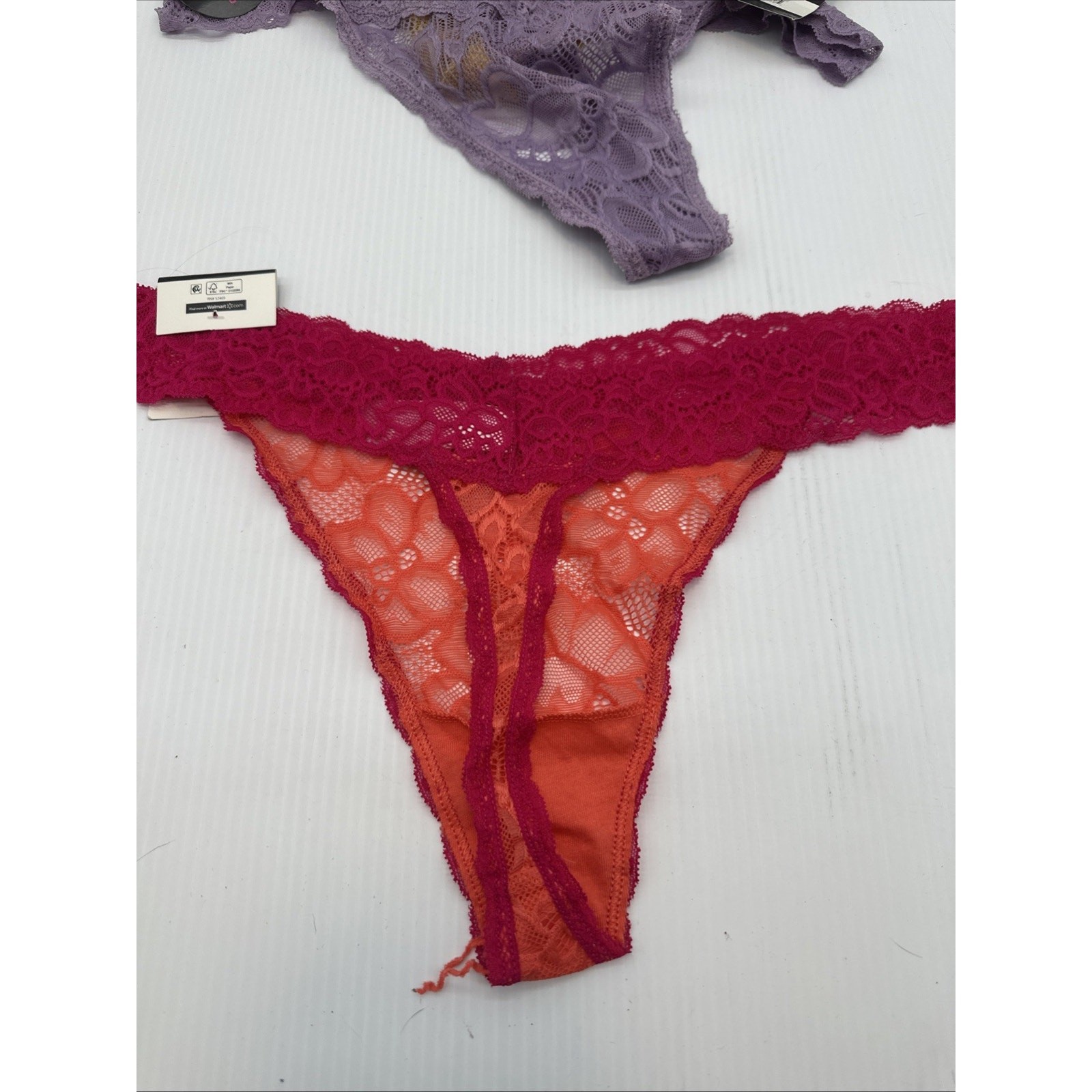 NOBO No Boundaries XXL(19) Set Of 3 Thong Panties Lace, Pink/orange Purple Yello