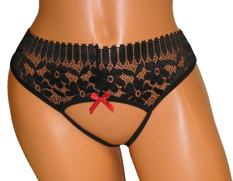 Black Lace Crotchless Panties Lingerie, Medium Adult Gift