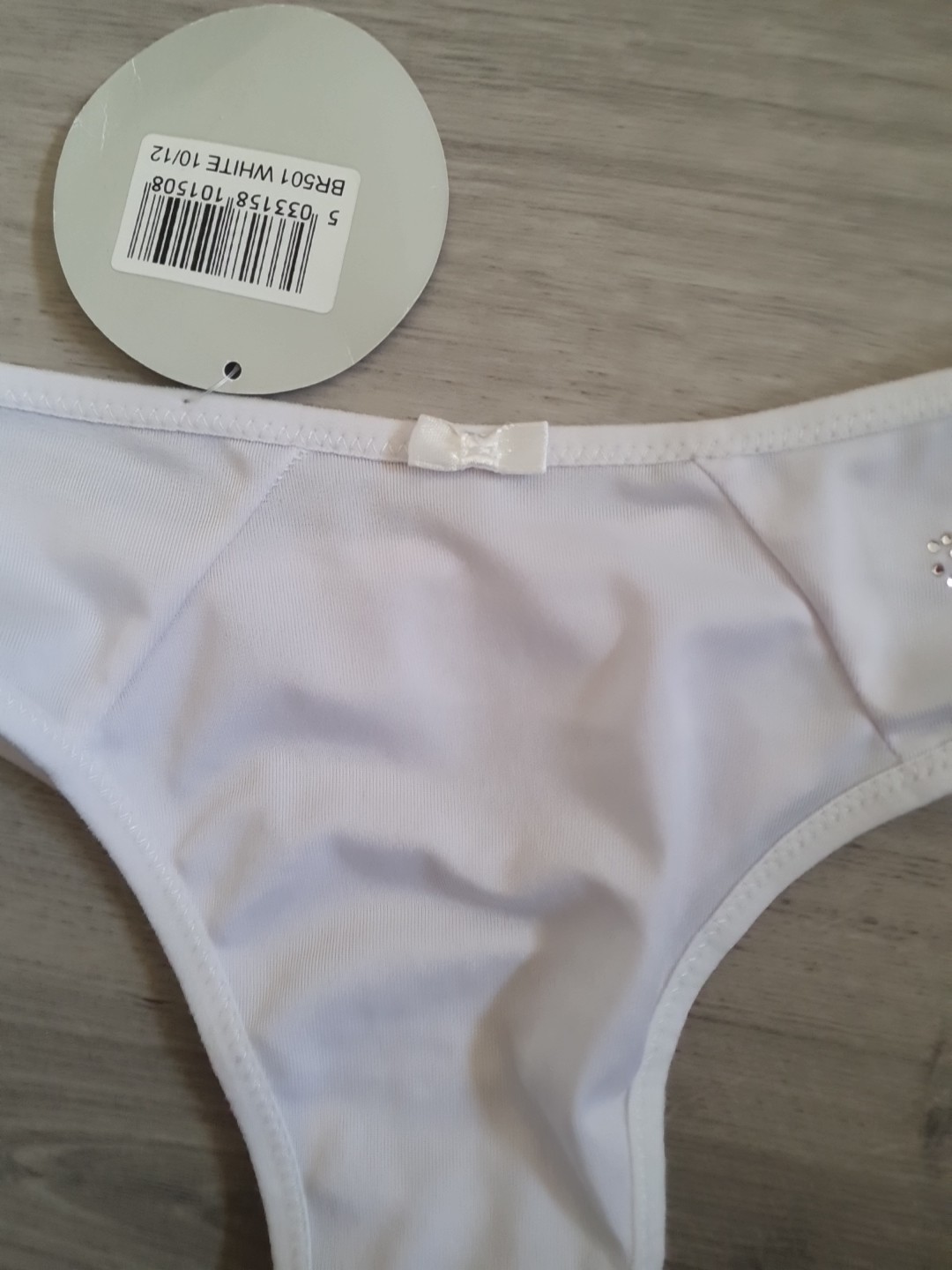 BNWT Marlon White High Cut Diamante Heart Thong Panties Size 8-10
