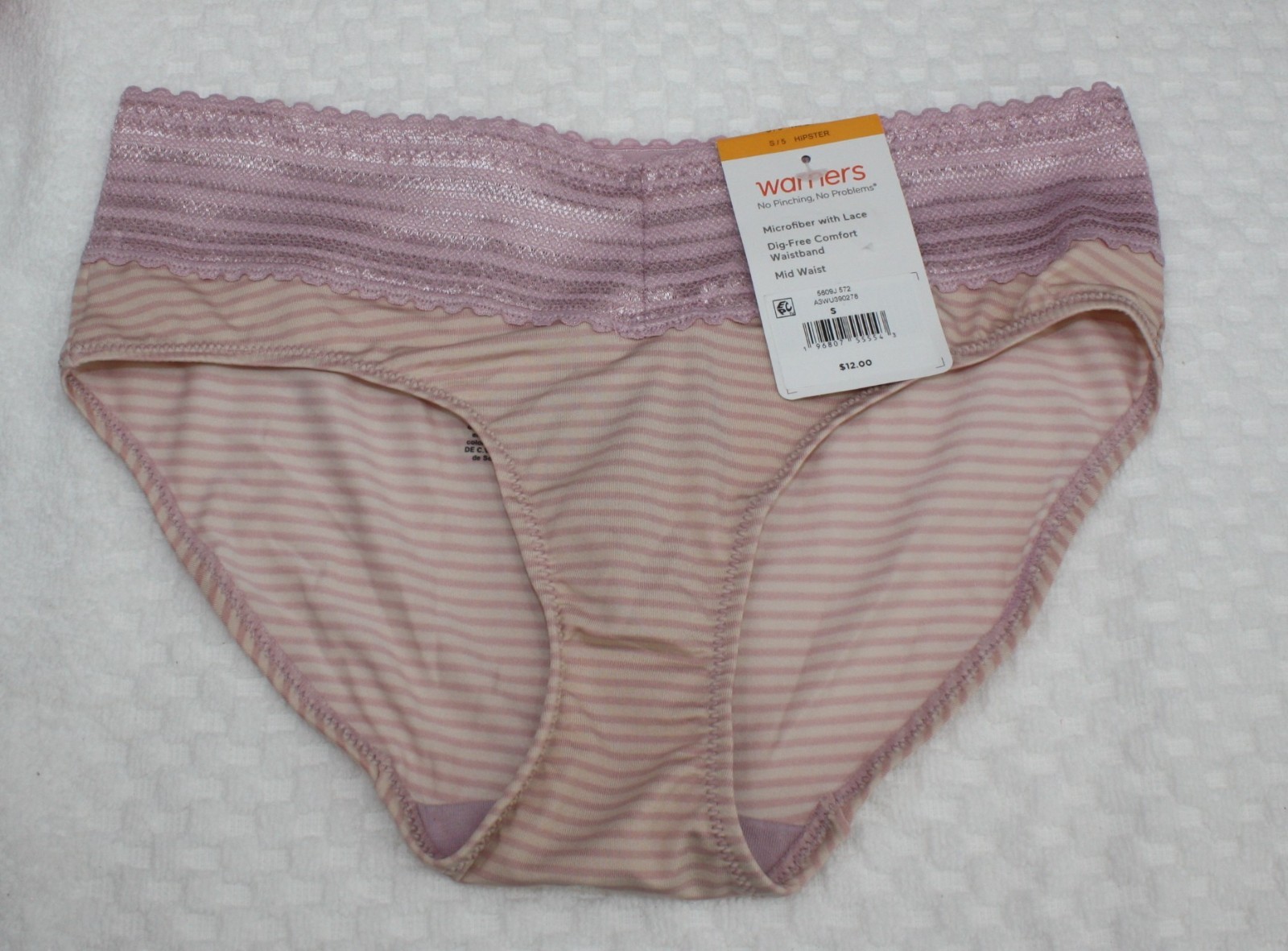 New set/3 WARNER’S no muffin top HIPSTER panties TEAL BLUE BEIGE LILAC stripes S