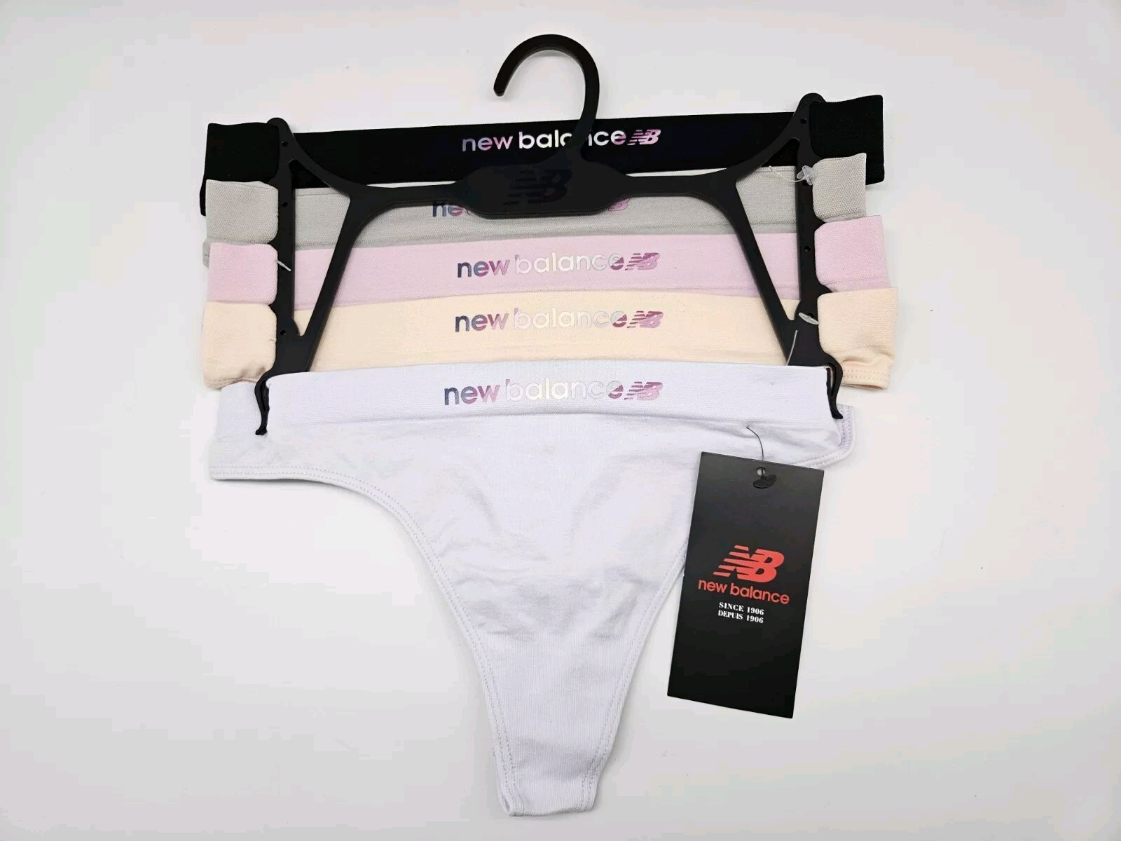 NEW BALANCE 5 Pk Women’s M L XL Seamless Logo Thong Black Gray Pink Purple Peach