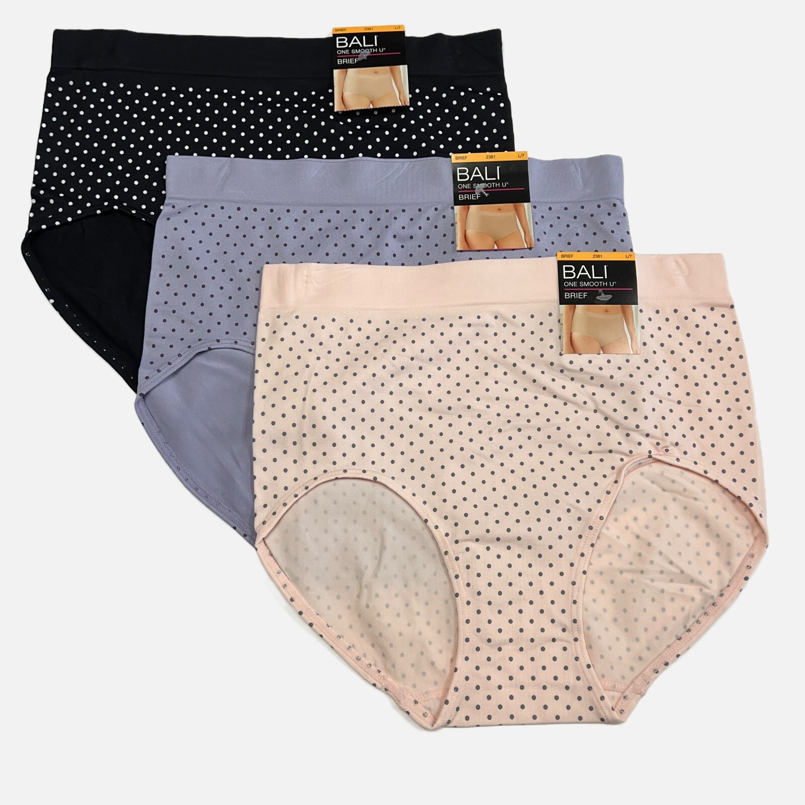 Bali One Smooth U Brief Panty L Size 7 LARGE NWT 2361 Underwear 3 PACK Panties