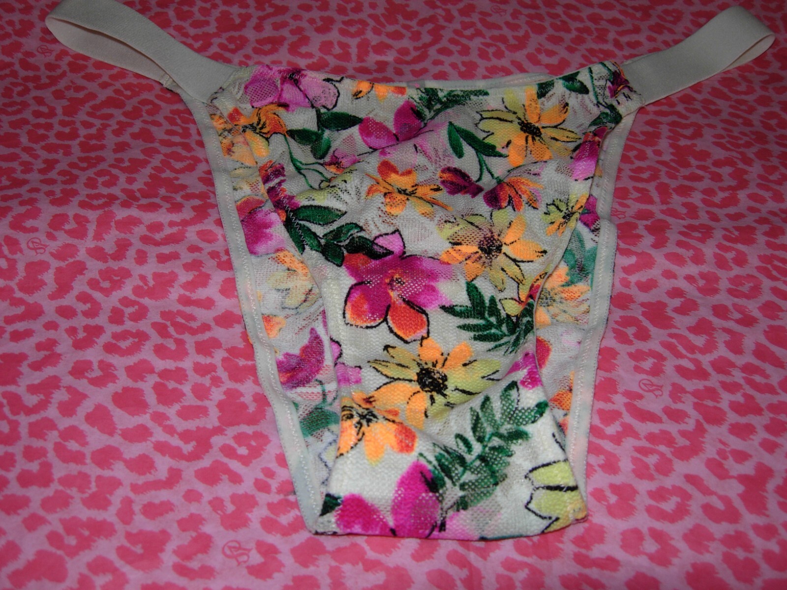 Victoria’s Secret PINK Sexy LACE Brazilian Slip High Cut LOGO Coloful Floral L