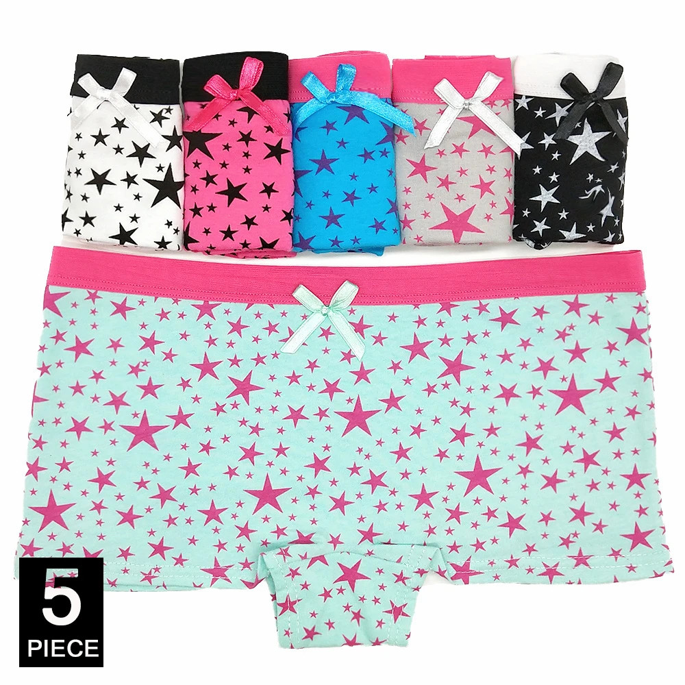 Cotton Boyshort Panties Women’s Low Rise Stars Print Soft Underwear 5 Pcs