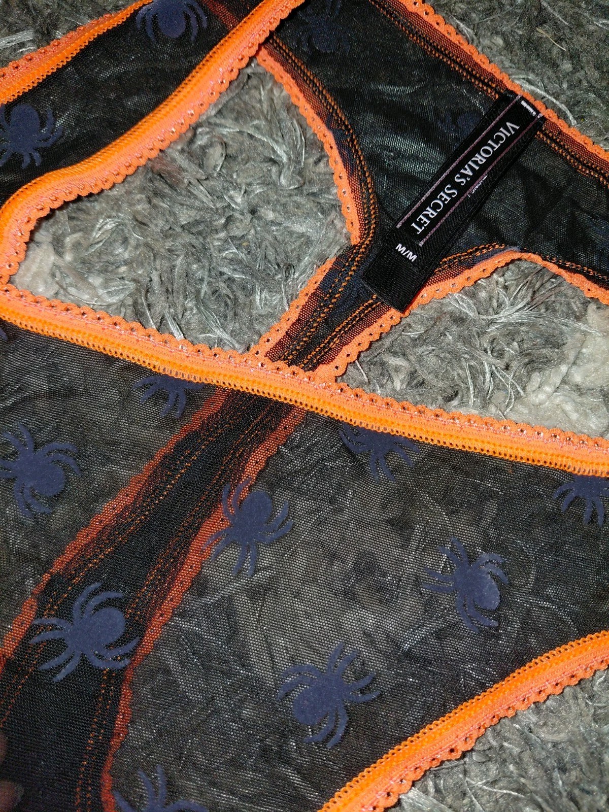 VS Older Style Halloween Spider Mesh Thong NEW SIZE Medium Black/orange