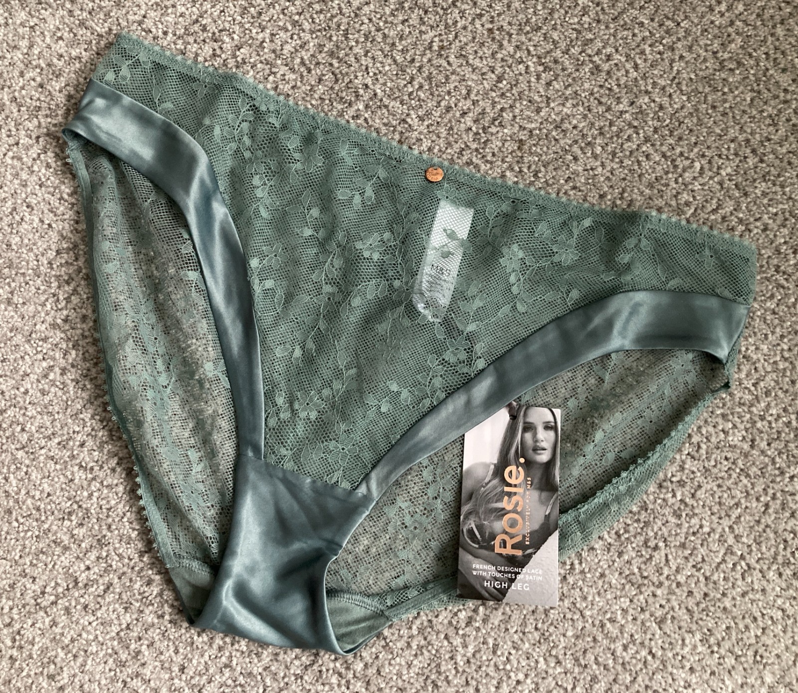 BNWT Rosie @ M&S Ladies Dark Sage Rosa Lace High Leg Knickers Size 14