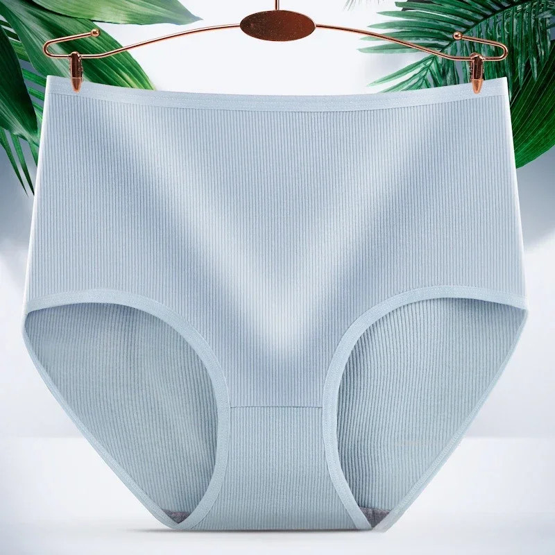 High Waist Cotton Panties Briefs Solid Breathable Soft Comfort Women Wear