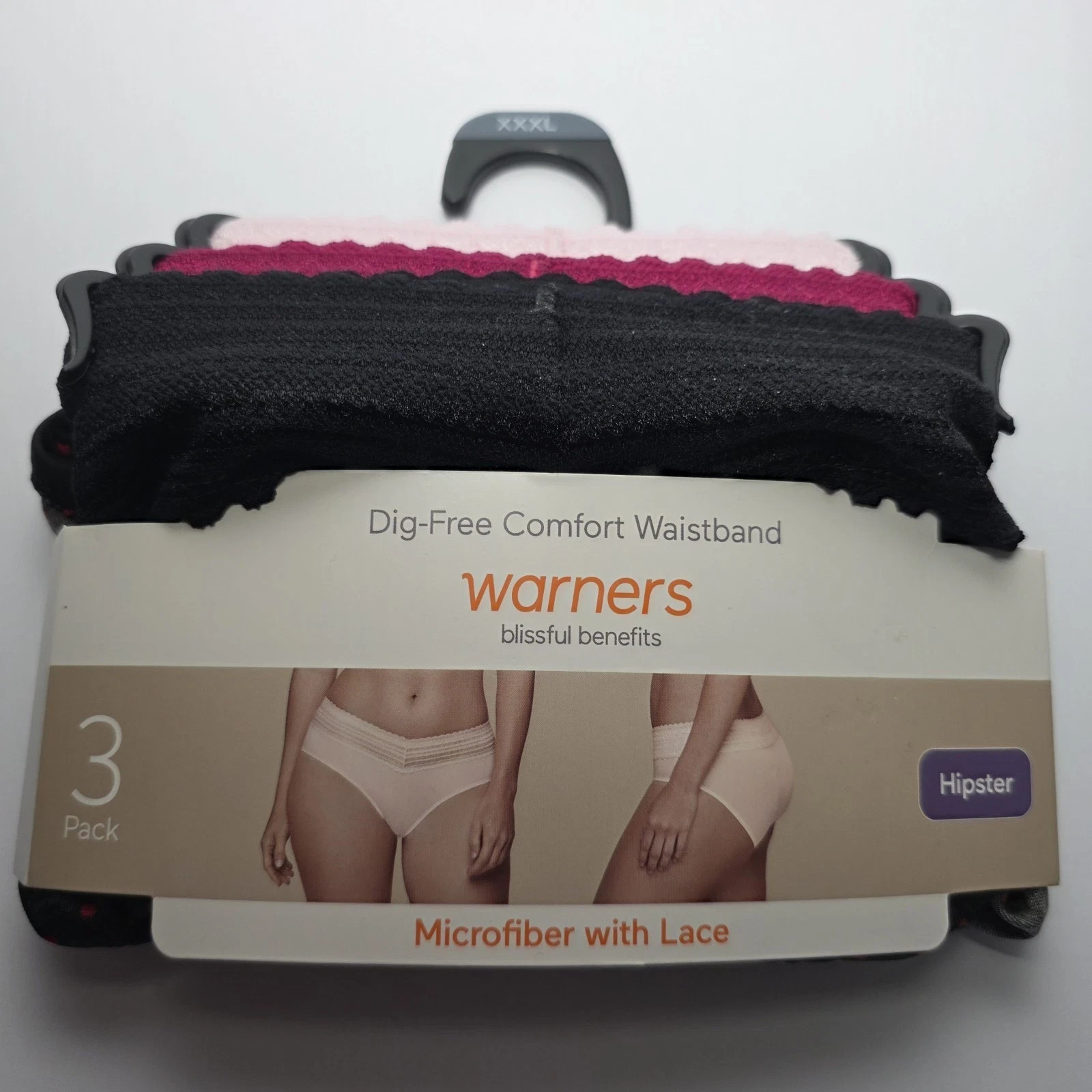 Warners Womens 3 Pack Dig Free Cotton With Lace Hipster Panty Variety