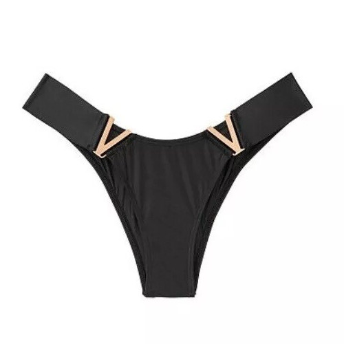 Victoria’s Secret Very Sexy Black Gold “V” Luxe Brazilian Panty Size L Silky NWT