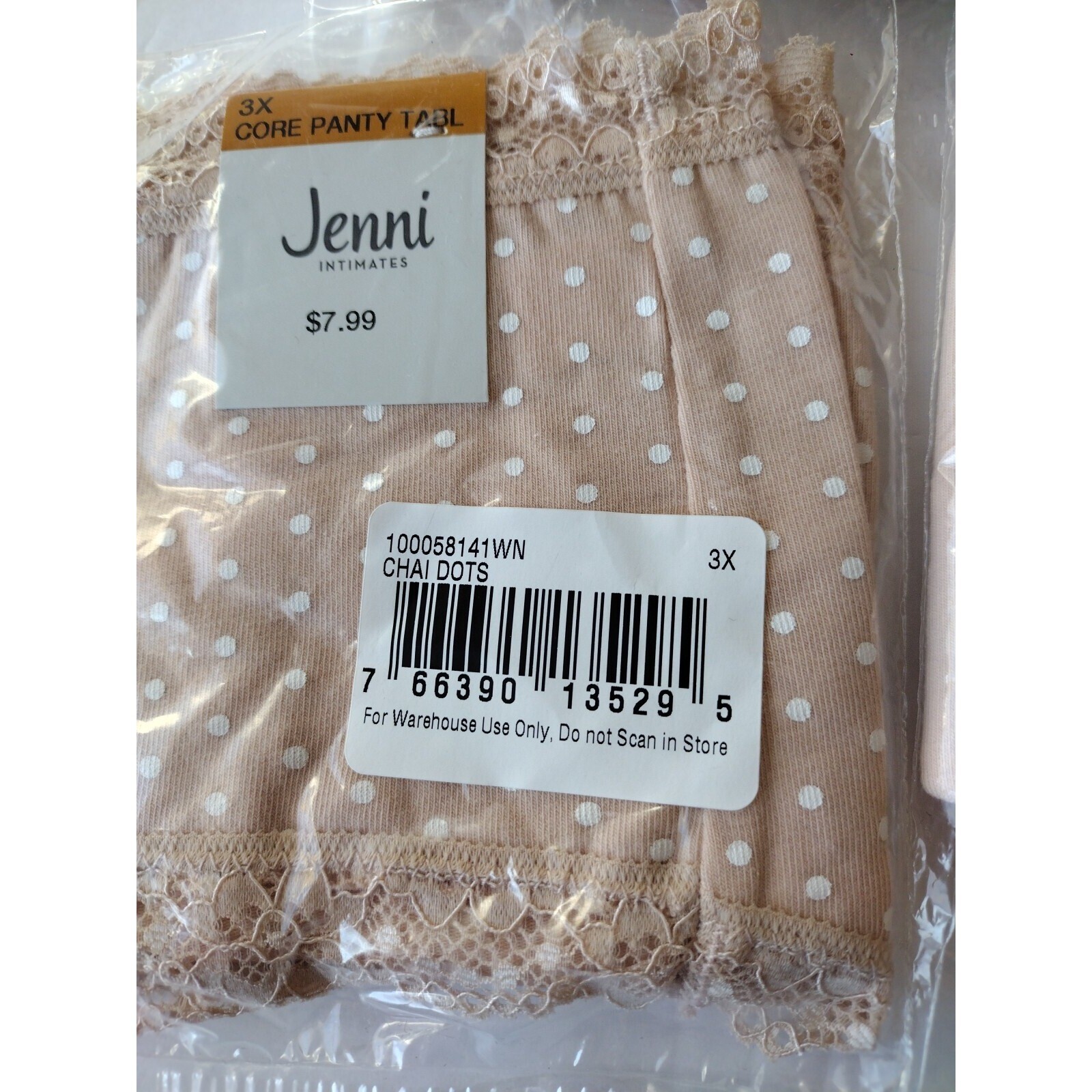 Jenni Intimates Bikini Panty Women 3X Tan Chai Dots Lace Trim Lot of 3 Hipster