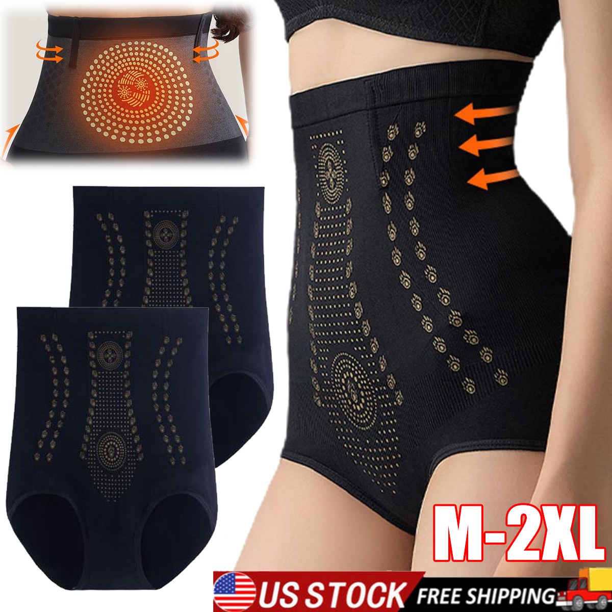 2*Women High Waist Shaping Panties Magnetic Therapy Abdomen Control Waist Traine