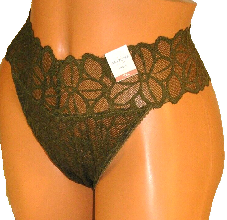 Panties Lingerie Arizona Body Floral Lace Olive Green Thong XXL Adult Gift