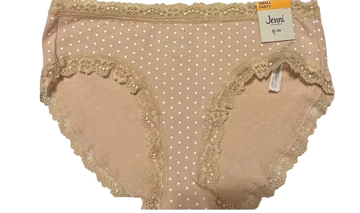 JENNI Women’s Lace Trim Hipster Underwear Chai (Beige) With Dots Size Small