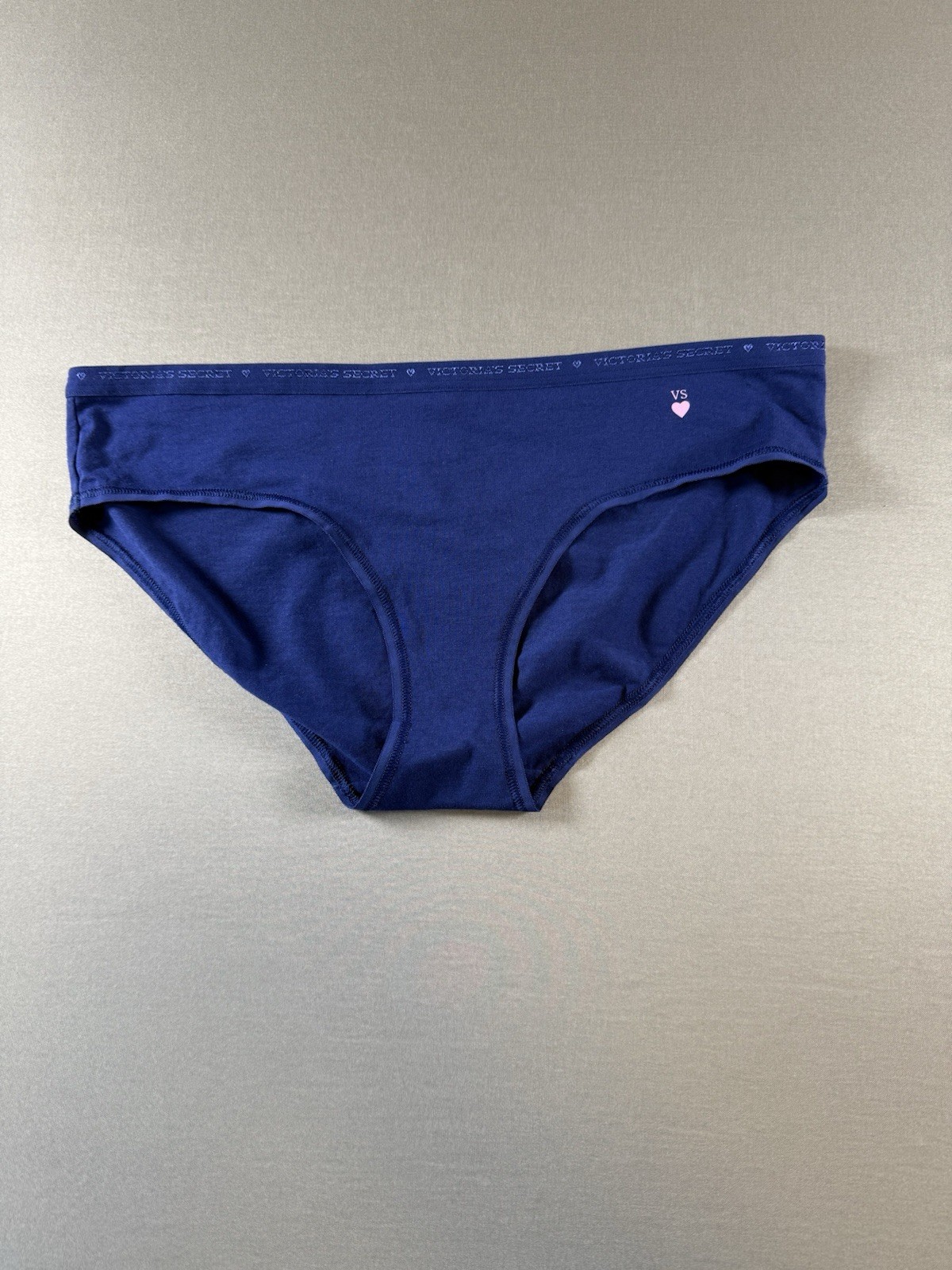 Victoria’s Secret VTG 2014 Stretch Hiphugger Cotton Panty Navy Blue Pink Heart L