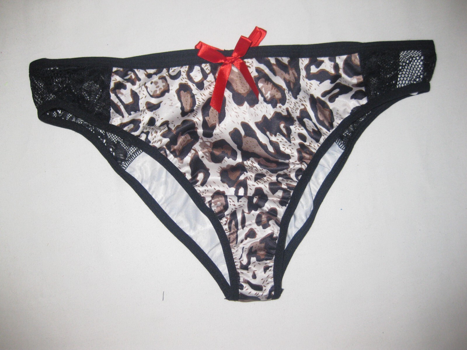 Shein leopard & lace w/bows & cutout back cheeky panties S nip kawaii 80s
