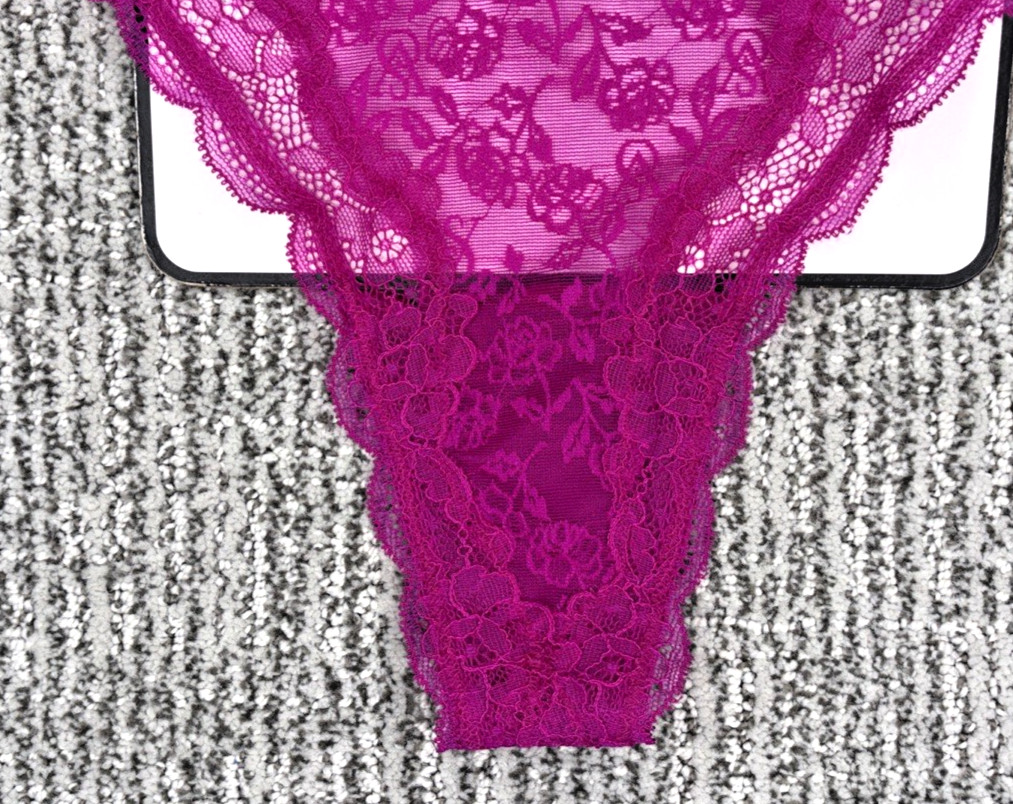 Victoria’s Secret Tease NWT Medium Purple Floral Logo Lace High Leg Thong Panty