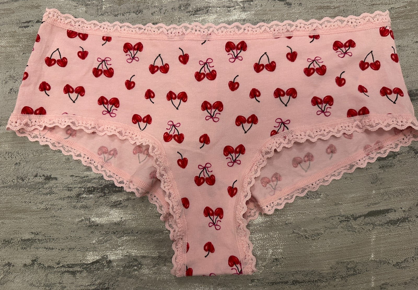 NWT Victoria’s Secret Cotton Lace-Waist Cheeky Panty Pink Red Cherries Large
