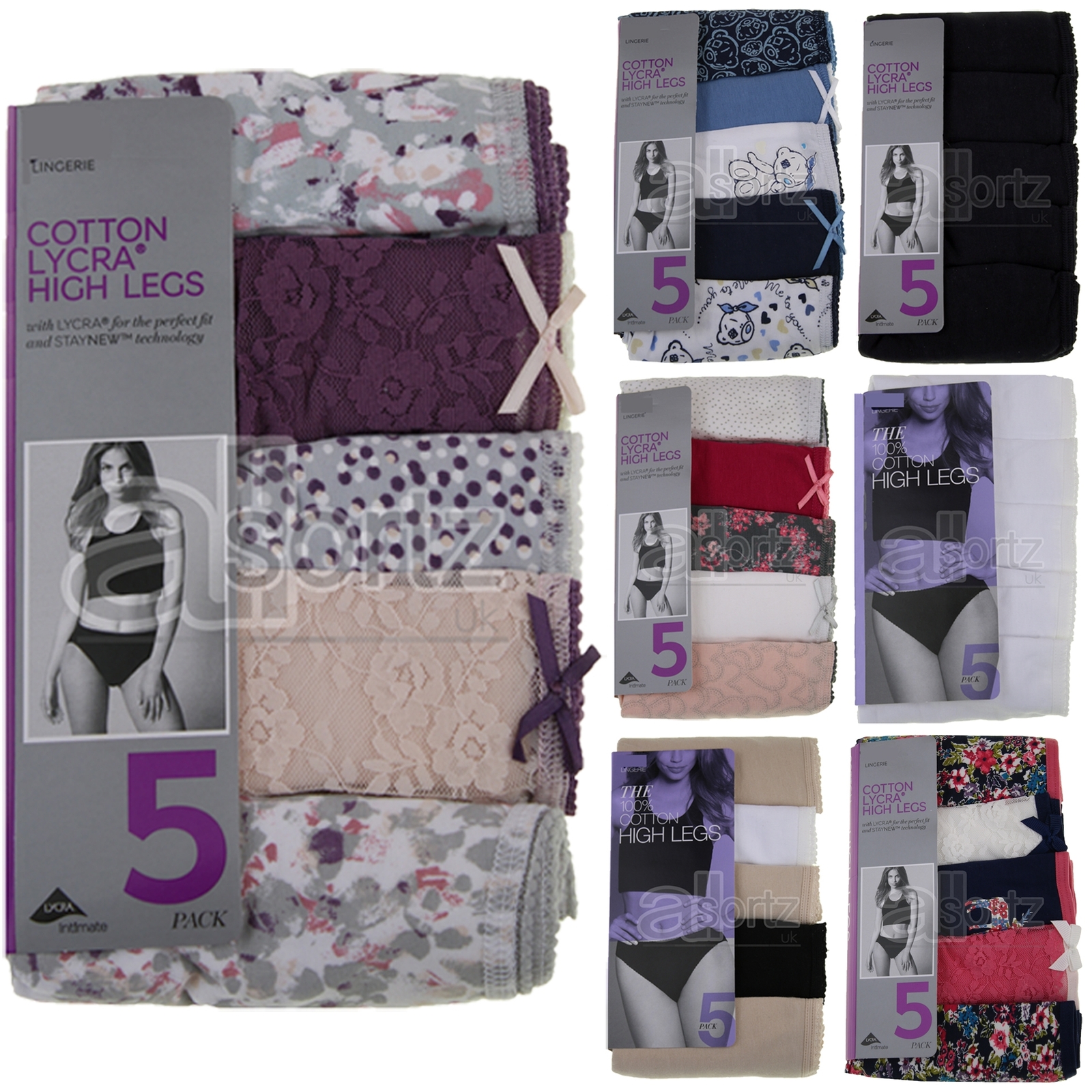Ladies Top Uk Store Briefs Knickers 5 Pack High Leg Cotton Lycra M S L XL Multi
