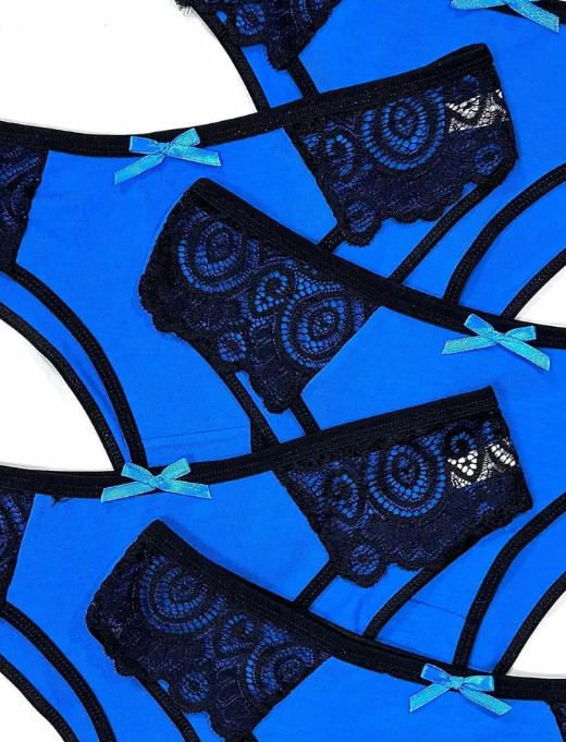 Electric Blue Cheeky Bikini Panty W/Black Lace Trim Sexy Naughty Flirty Size L🍑