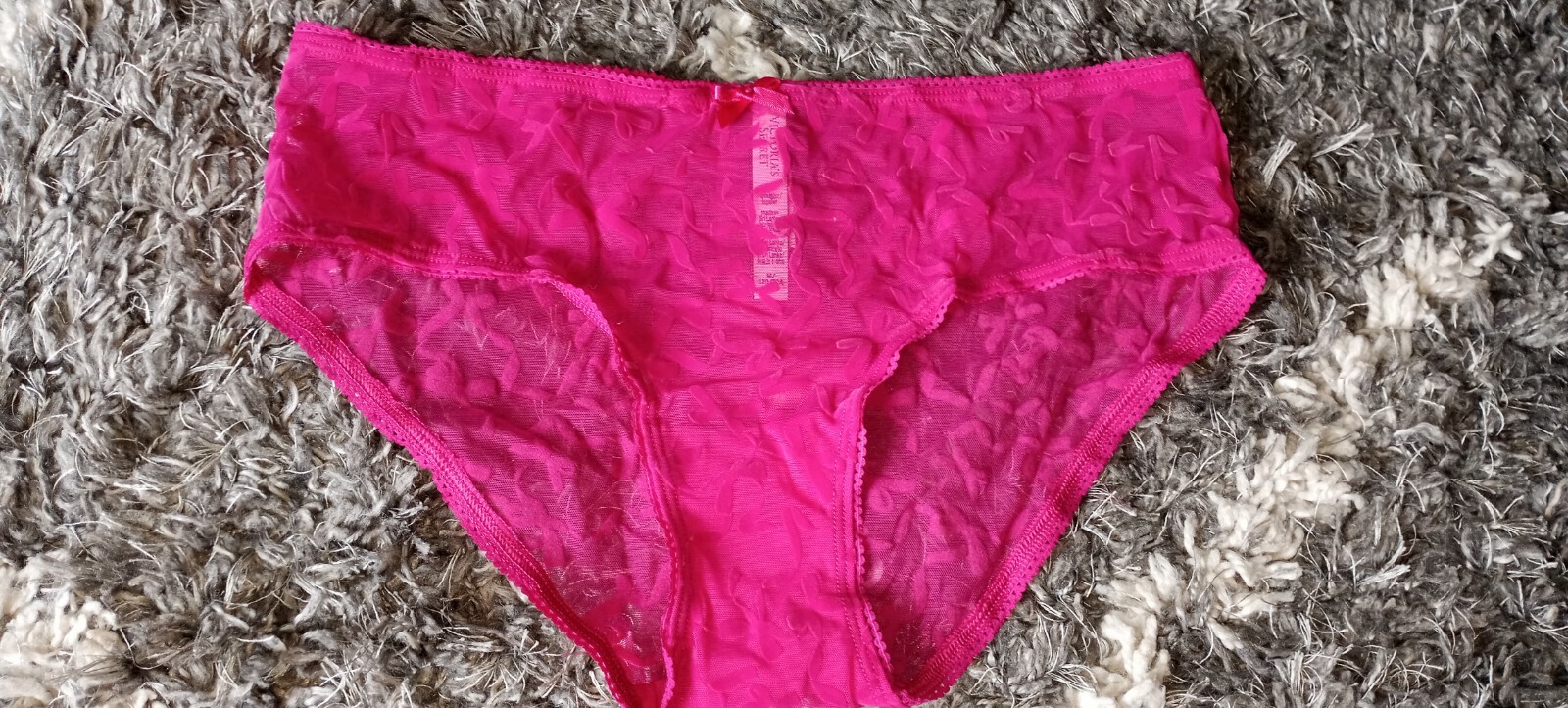 NeW Vs mesh velvet bow hiphugger Panty Size medium hot pink