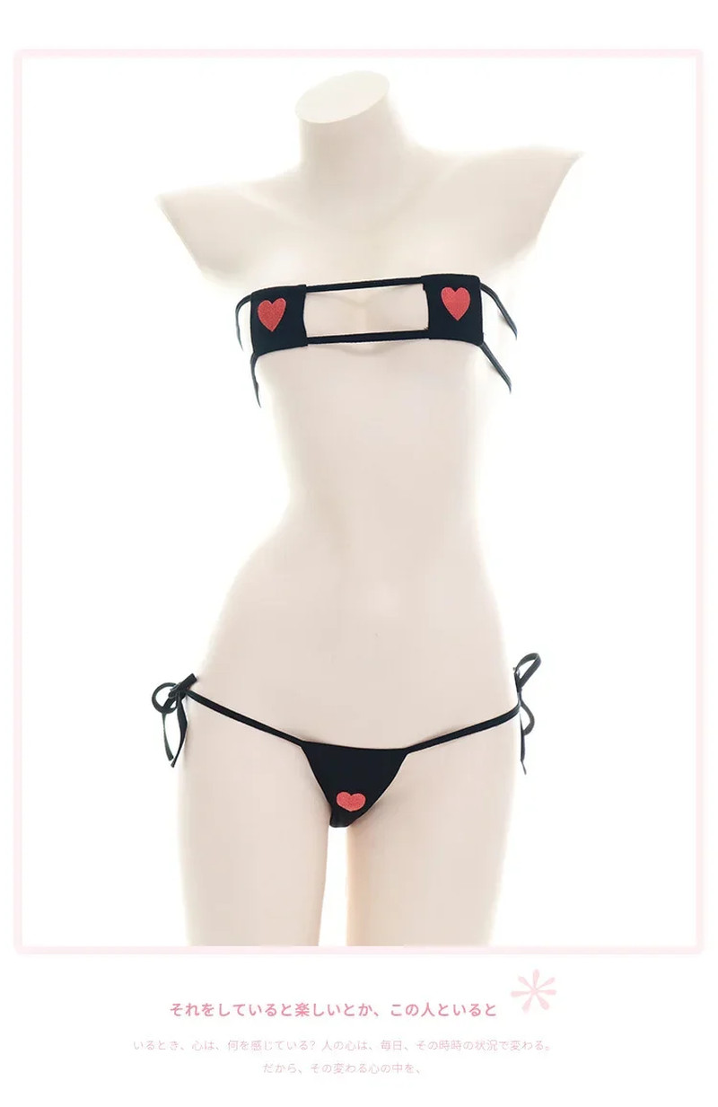 Women Japanese Sexy Lingerie Lolita Kawaii Heart Bandage Anime Cosplay Mini Biki