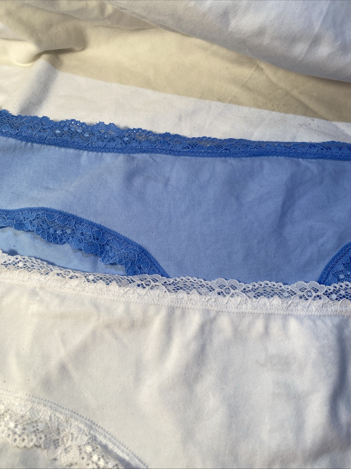 2 Jenni Intimates Lace Trim Hipster Underwear 1 White & 1 Baby Blue New W/Tag