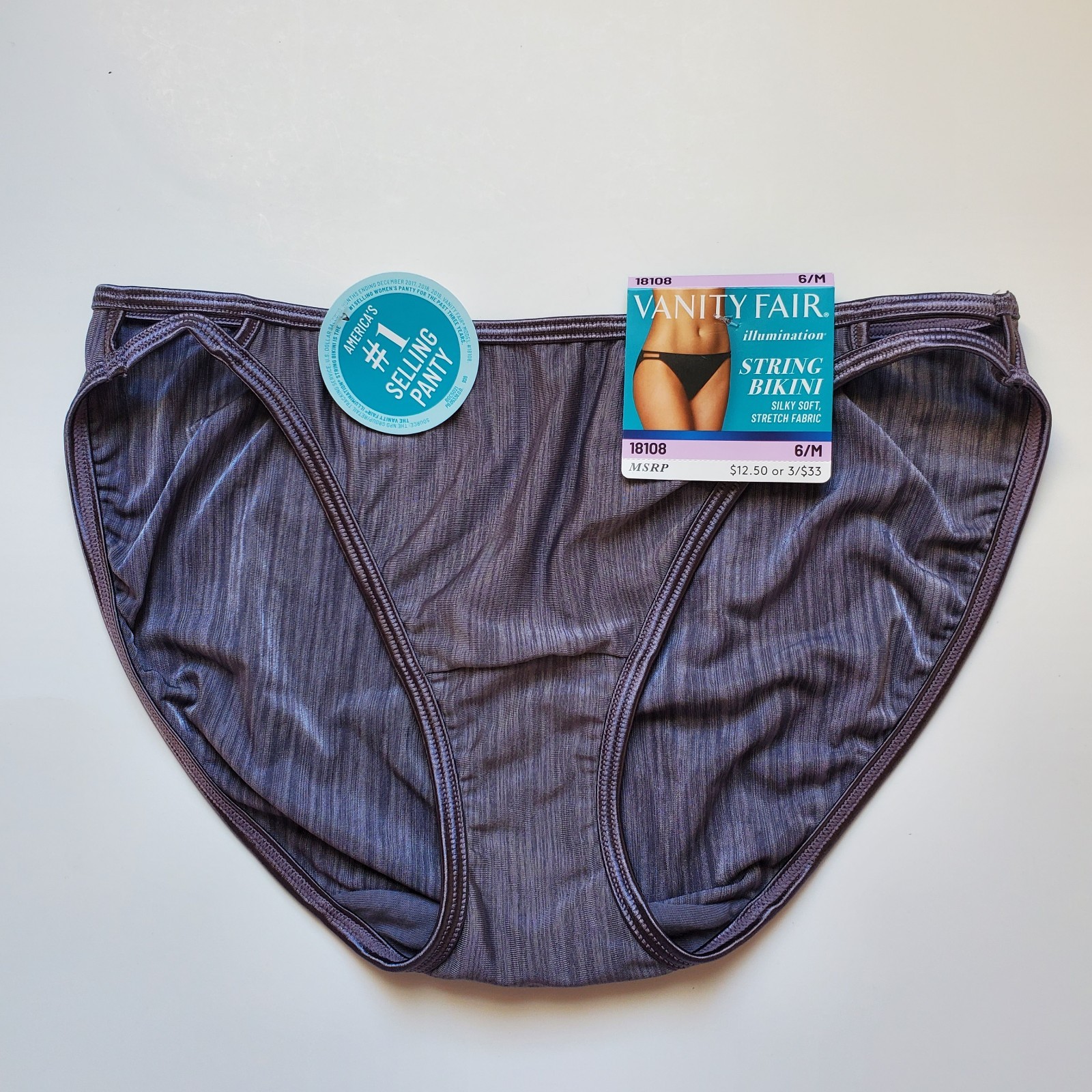 Vanity Fair Size 6 / M Illumination String Bikini Panties 18108 Shiny Underwear