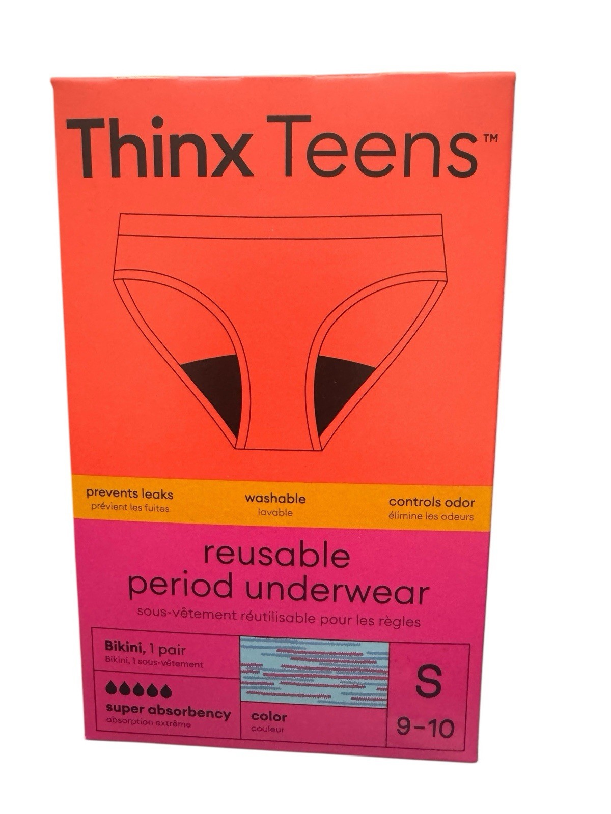 4 x THINX Teens 1 Pair Reusable Period Underwear Panties Small 9-10 Bikini Blue