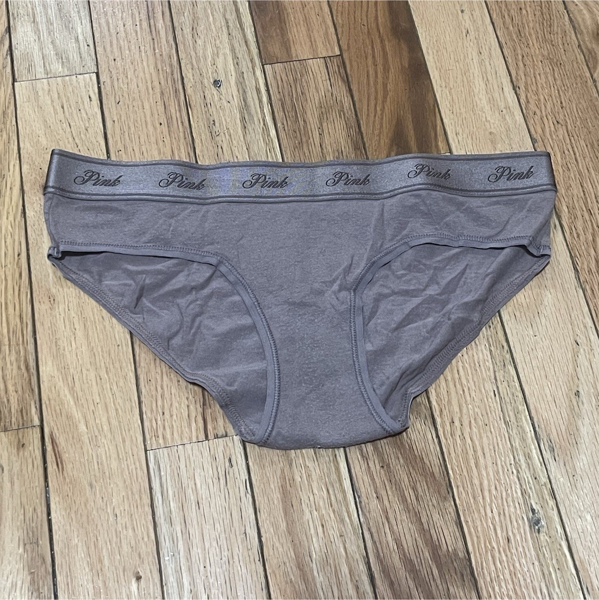 PINK Bikini Panties Brown S Cotton Elastane Stretch Logo Women