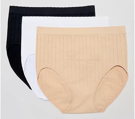 Breezies Seamless Pointelle Full Brief Panties 3 Pack Basic,Small A644713