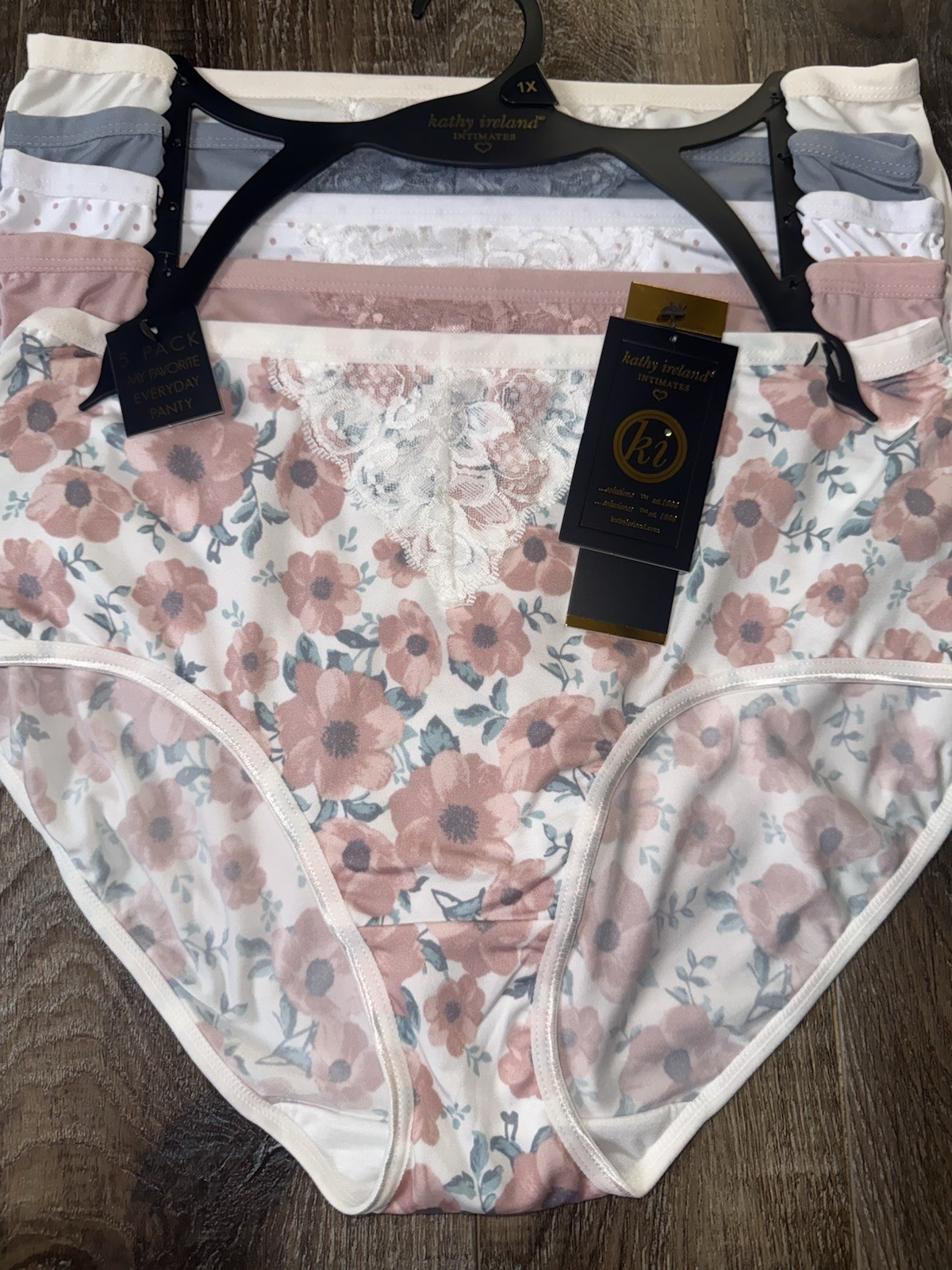 Kathy Ireland Womens Brief Underwear Panties Multicolor 5-Pair Polyester ~ 1X