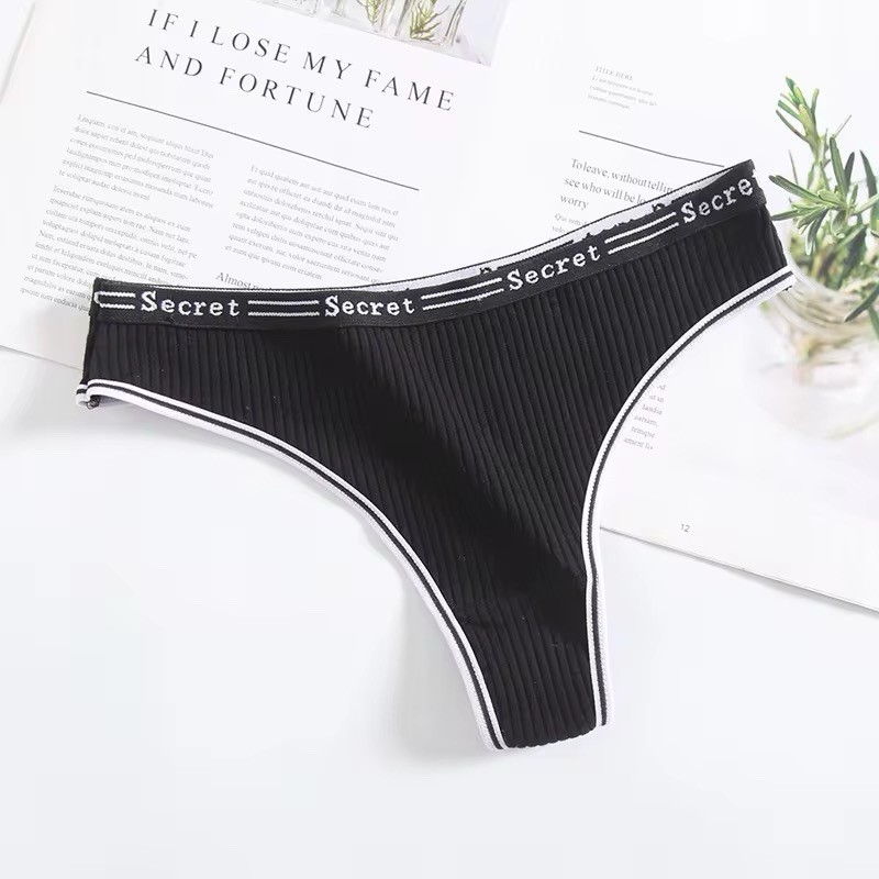 UOKIN Women’s Solid Logo Waistband Thong/String Panties Multicolor Size S