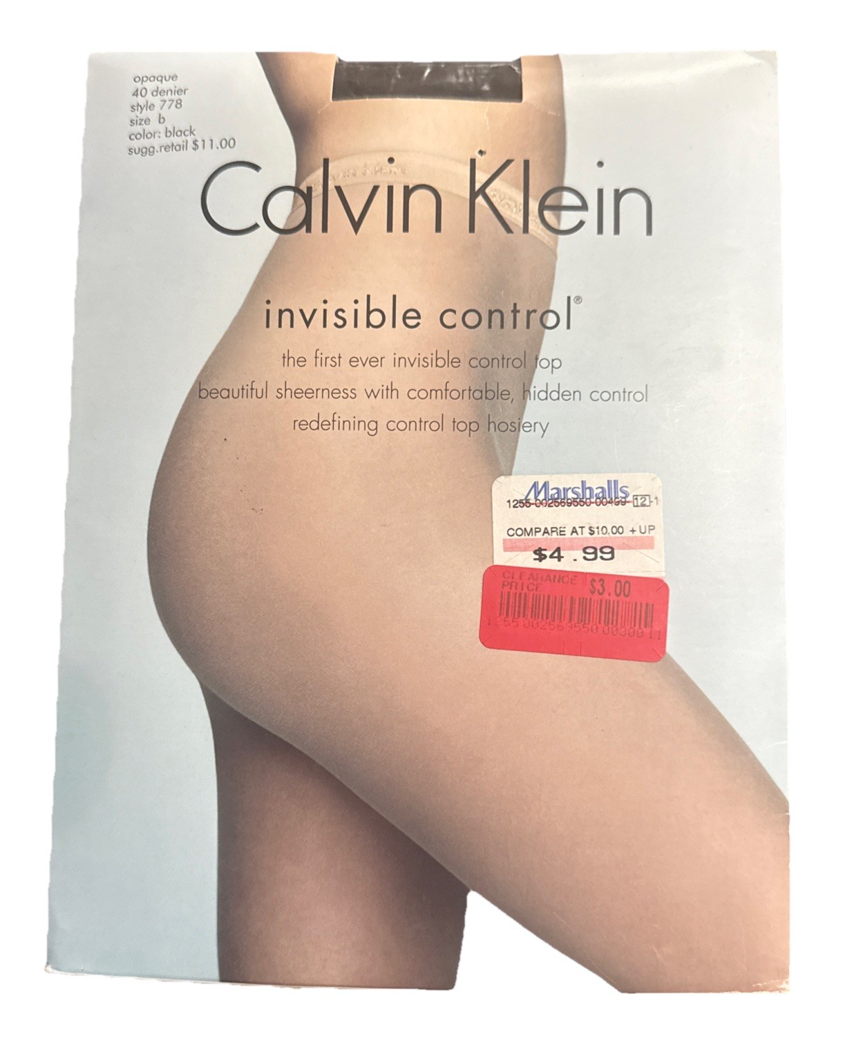 Calvin Klein Invisible Control Top Sheer Panty Hose SizeB Opaque Black 40 Denier