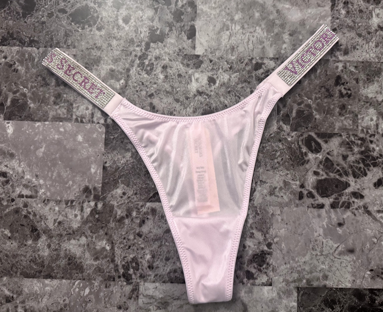 NWT VICTORIA’S SECRET LAVENDER SATIN SMOOTH SILVER SHINE STRAP THONG PANTIES