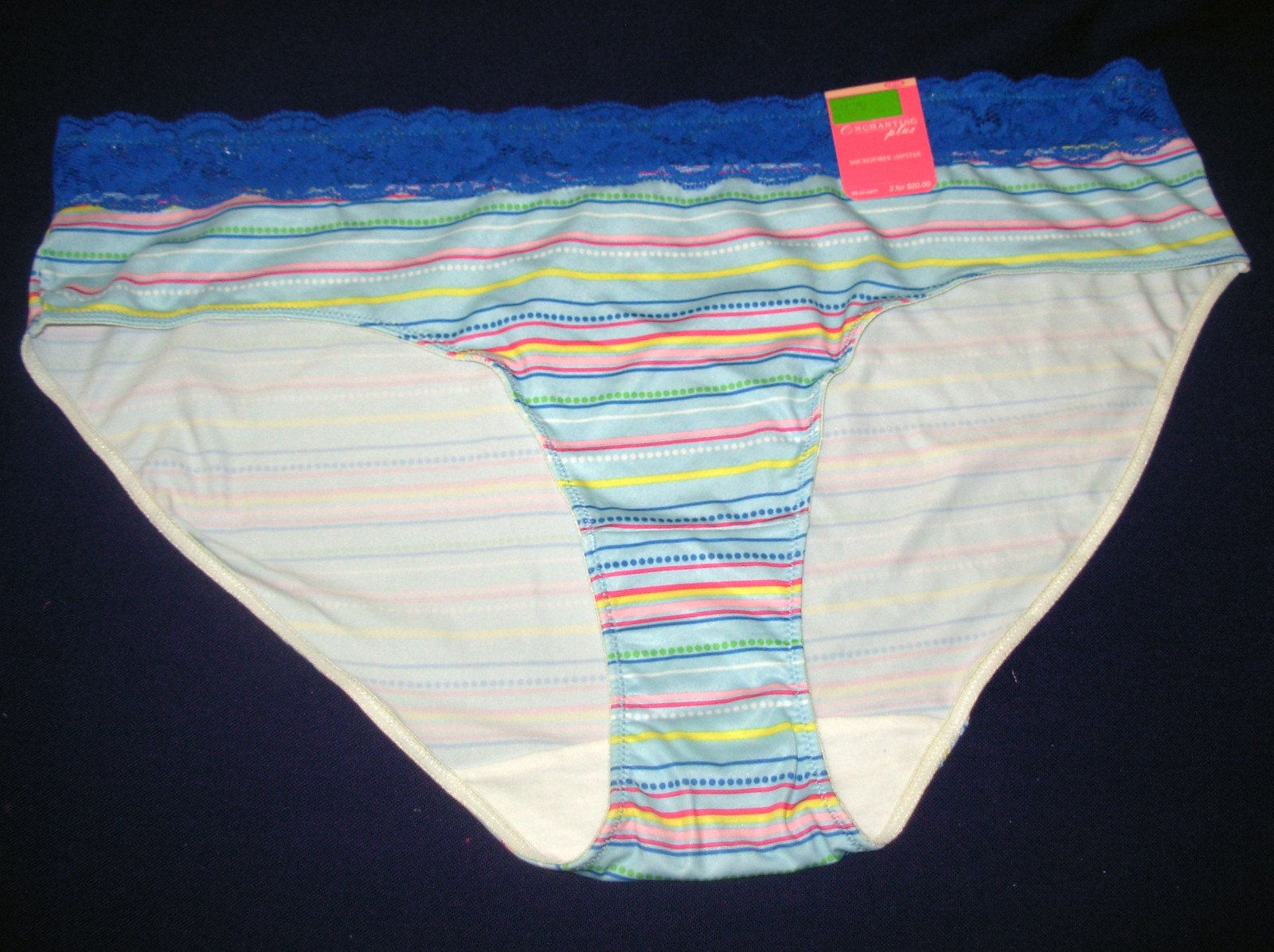 2 Womens sz 14 / 16 Enchanting Plus Hipster Panties Microfiber blue stripe 14 16
