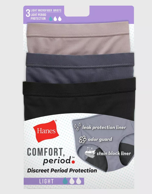 Hanes Women’s 3pk Comfort Period and Postpartum Light Leak Protection Briefs