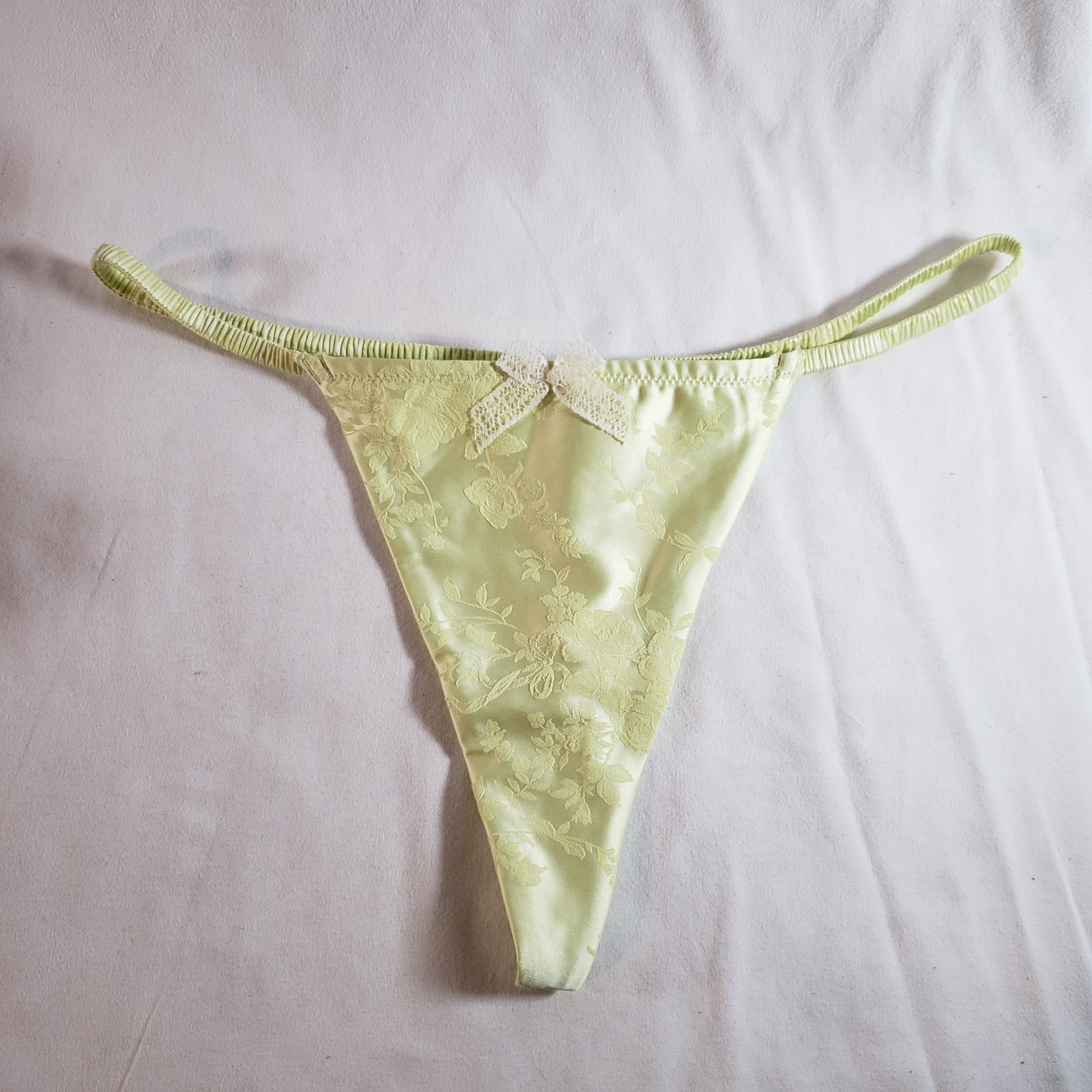 Victoria’s Secret Satin Thong Large Jacquard Green Yellow Floral