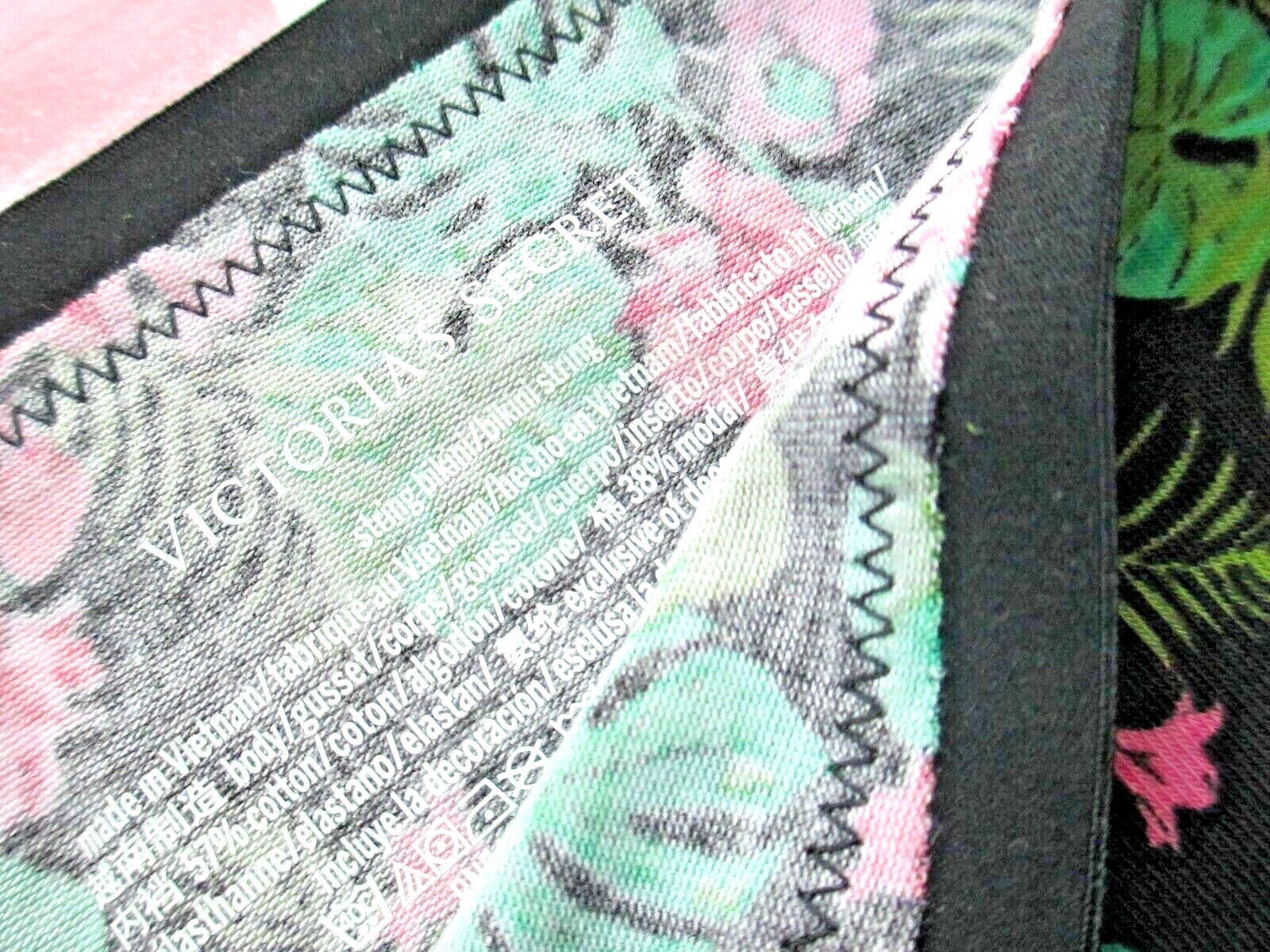 VICTORIA’S SECRET Cotton String Bikini Panty S Floral NWT Black Pink Green VS