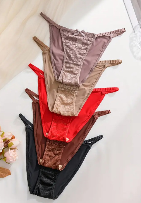 5 Pack Satin & Jacquard Lace Cheeky Panty Hot Sexy Naughty Slippery Size M 🔥