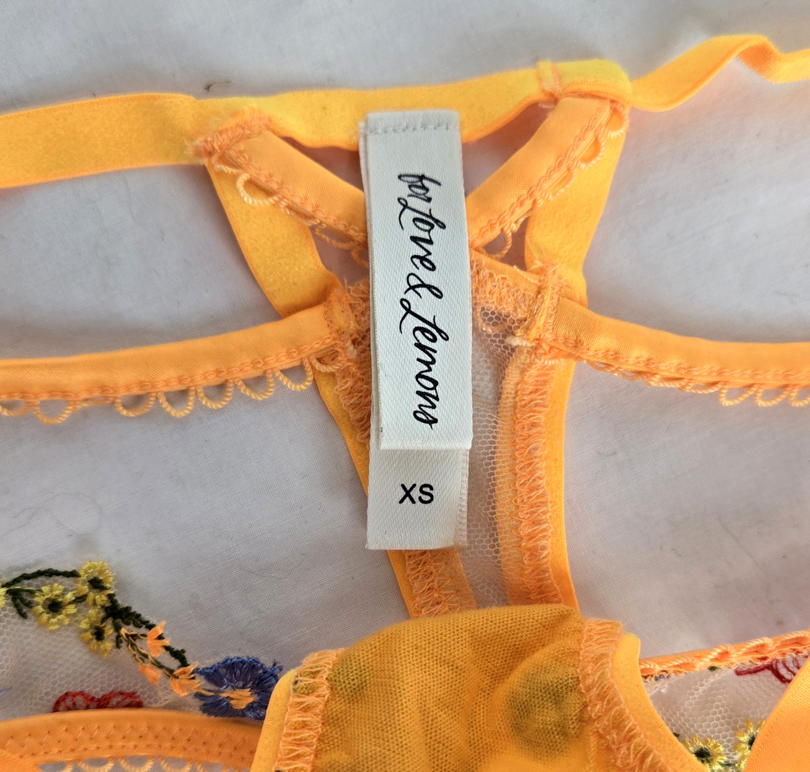 New XS For Love & Lemons Meadow Mushroom Embroidered Thong Orange Strappy Panty