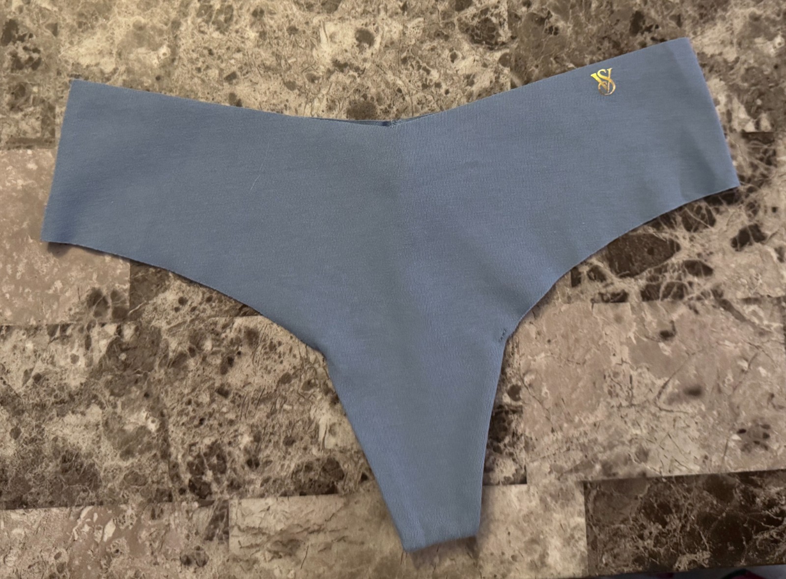 NWT VICTORIA’S SECRET S BLUE GOLD LOGO COTTON ELASTANE NO SHOW THONG PANTIES