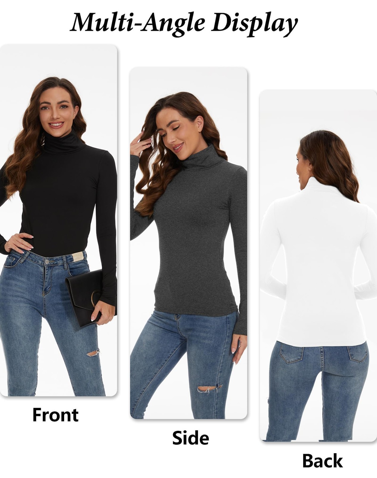 4 Pack Women’s Thermal Turtleneck Shirts, Women Turtle Neck Fleece Lined Comp…