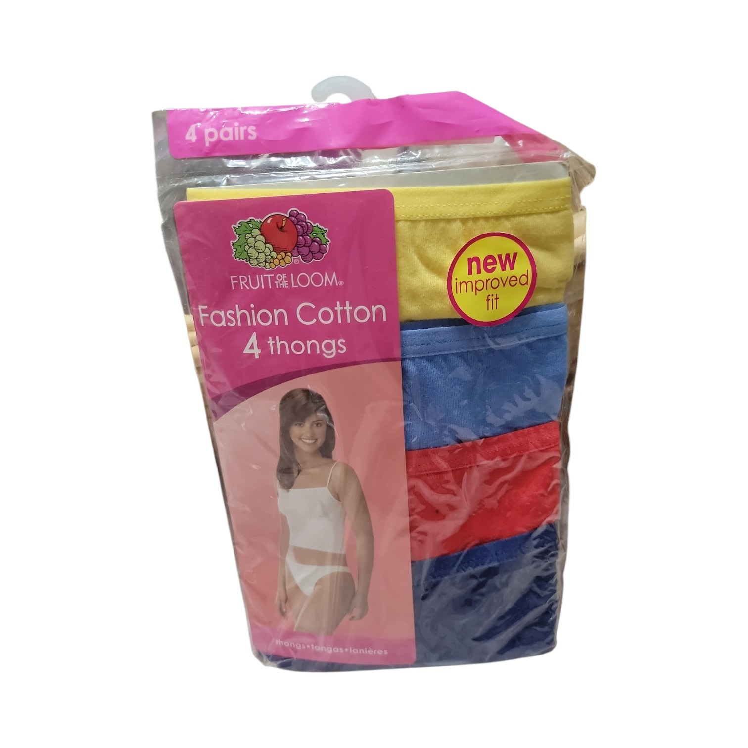 Y2K Fruit of the Loom Fashion 100% Cotton Thongs Women’s Size 7 Large 4 Pack