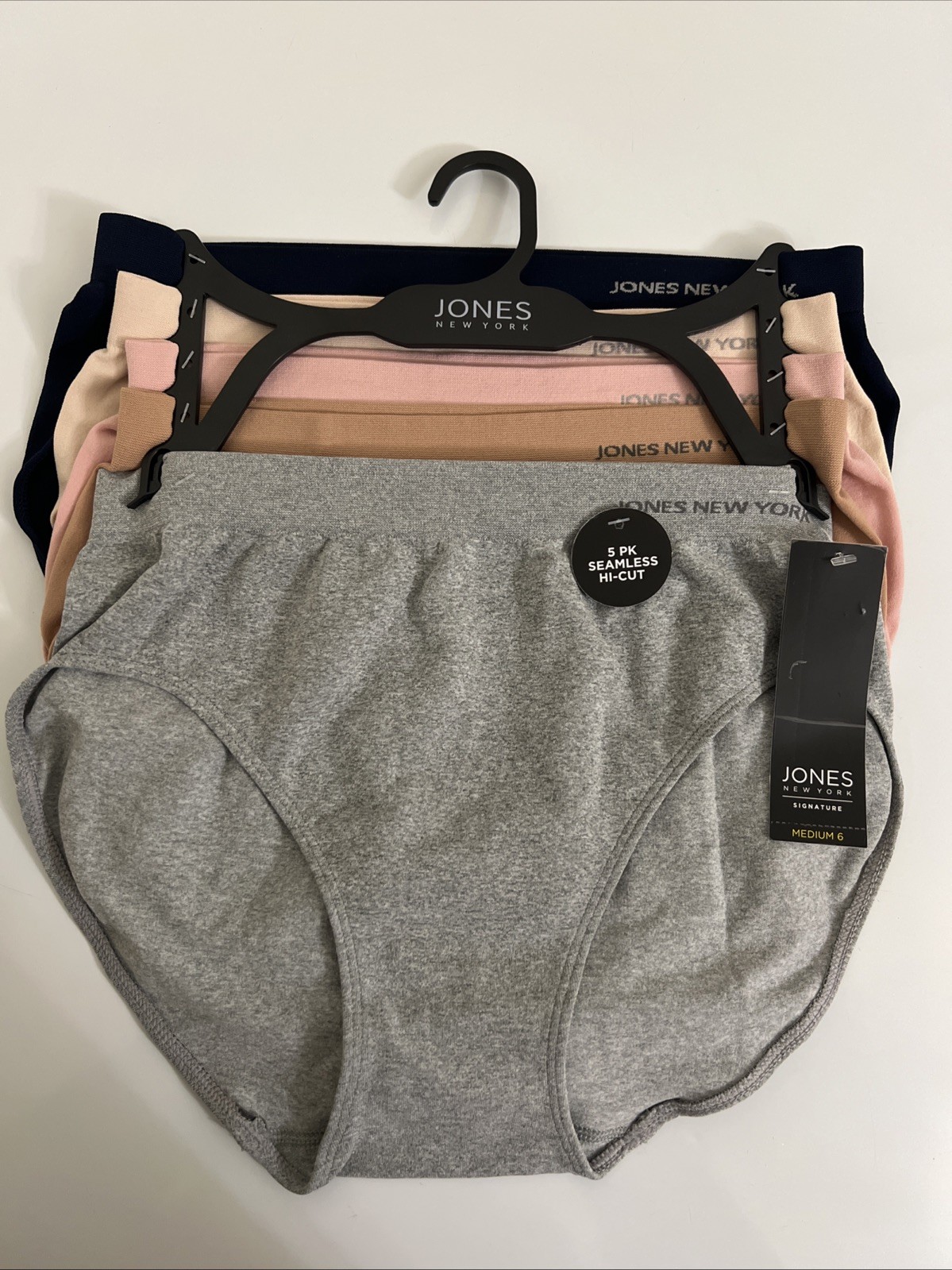 JONES NEW YORK 5pk Seamless Hi-Cut Brief Panties Soft Stretch Neural Colors M(6)