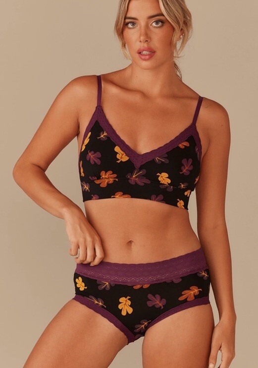 Meundies Women’s FeelFree Lace Hipster Size XS Fall Leaves Print New In Package