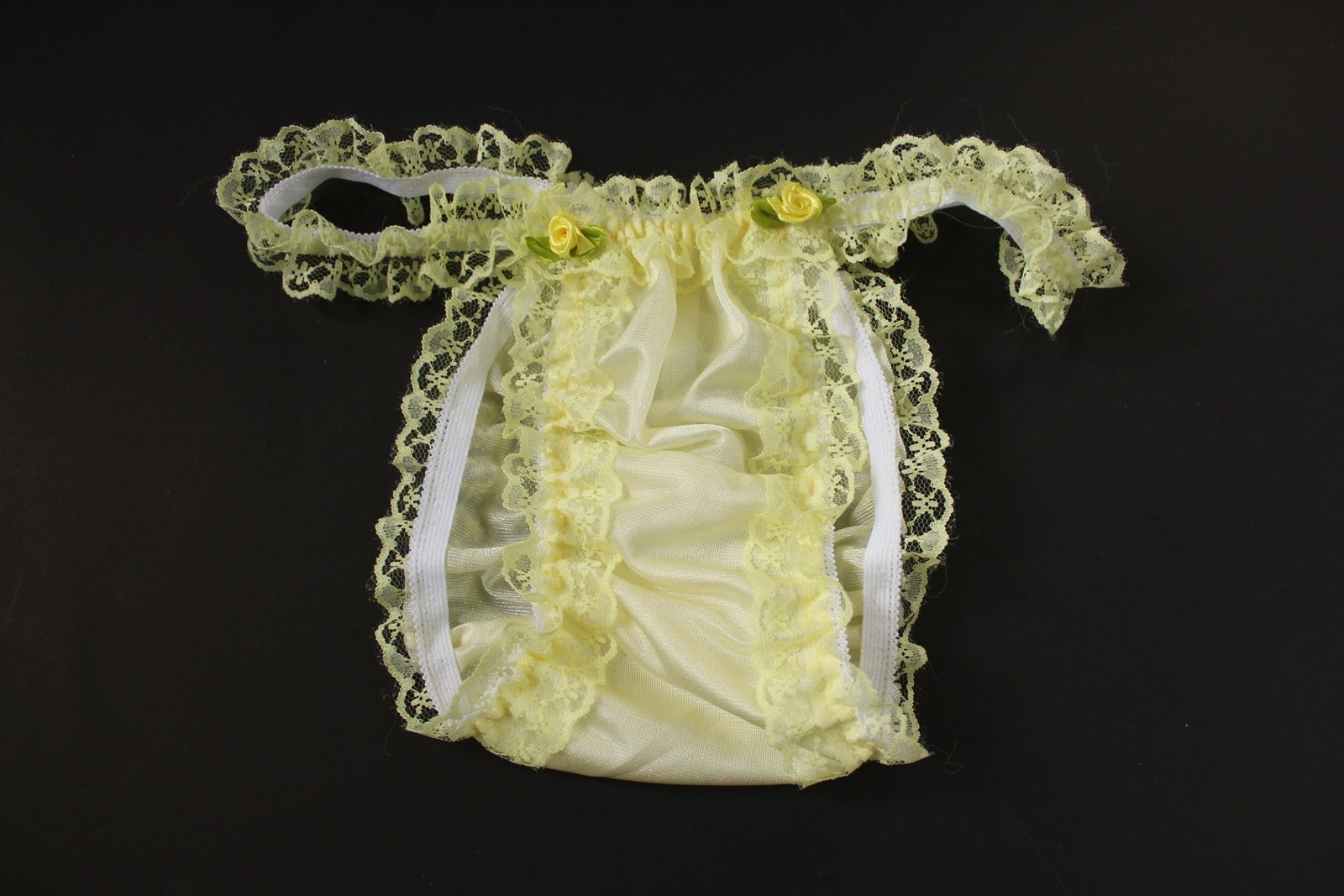 #A371 Vtg Style 2XL/ElasticW.24-44″ Yellow Nylon Thong Bikini Panties Underwear