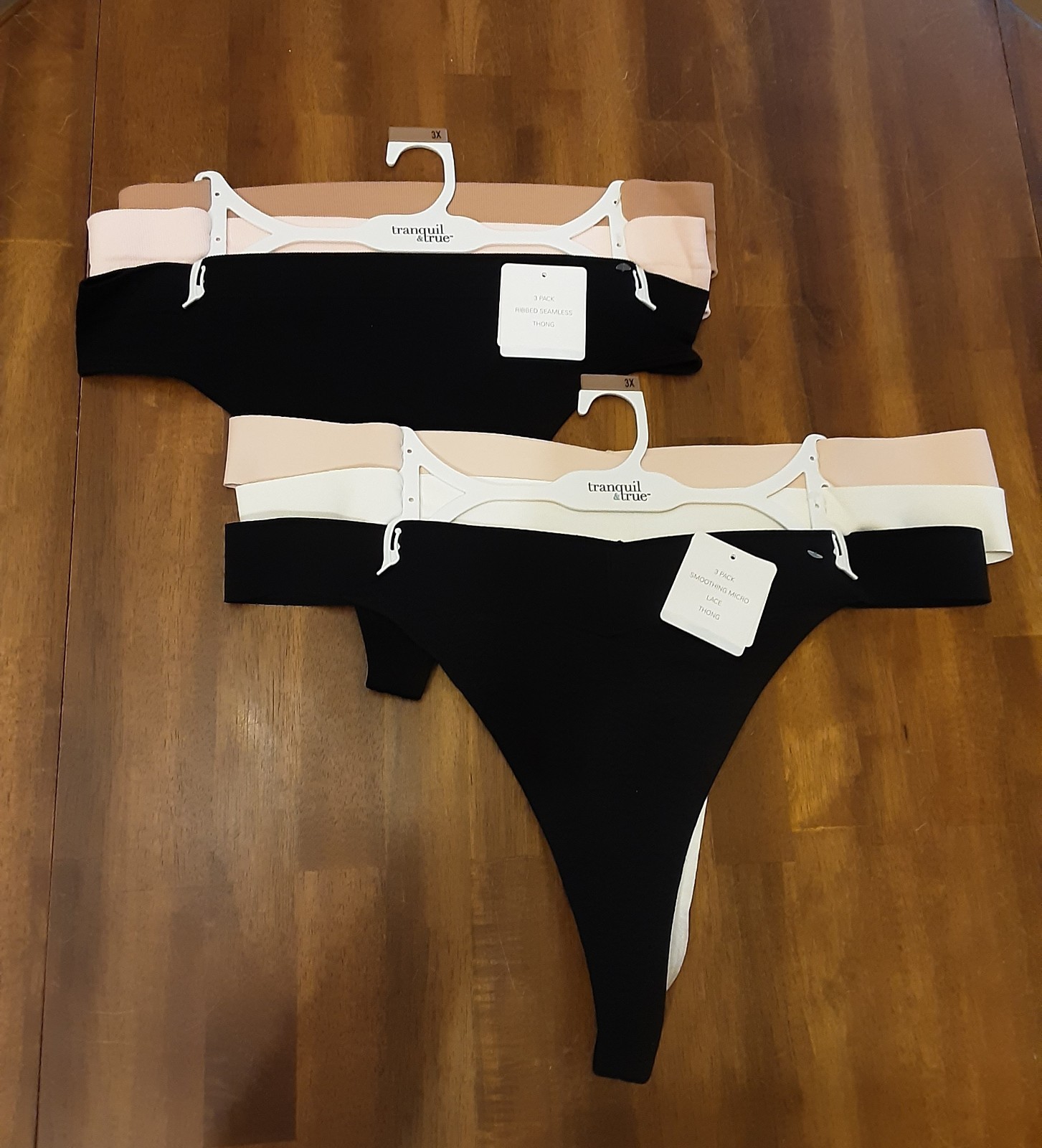 Set Of 6 Ladies Thongs~ Size 3X ~Ribbed & Smoothing ~ Tranquil & True~ NEW W/tag