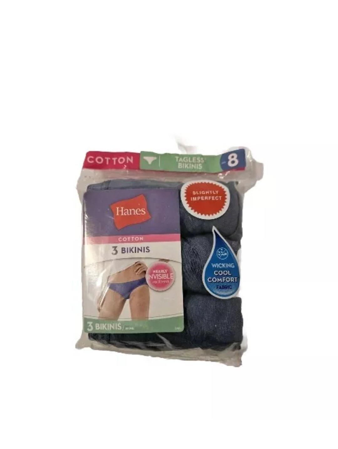 Hanes Women’s 3 Pairs Bikini Panties 100% Cotton Size XL/8 White & Blue